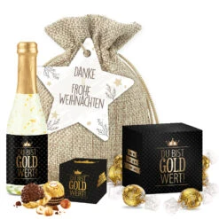 Weihnachts-Set 'Du Bist Gold Wert' - Premium Mitarbeitergeschenke für Festtage
