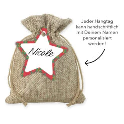 Weihnachtssack 'Fröhliche Weihnachten' - Glühweinchen | Mitarbeitergeschenke für festliche Stimmung -Snack Verkäufe 2024 Montage Jutesaeckchen XL froehliche weihnachten Name 94067