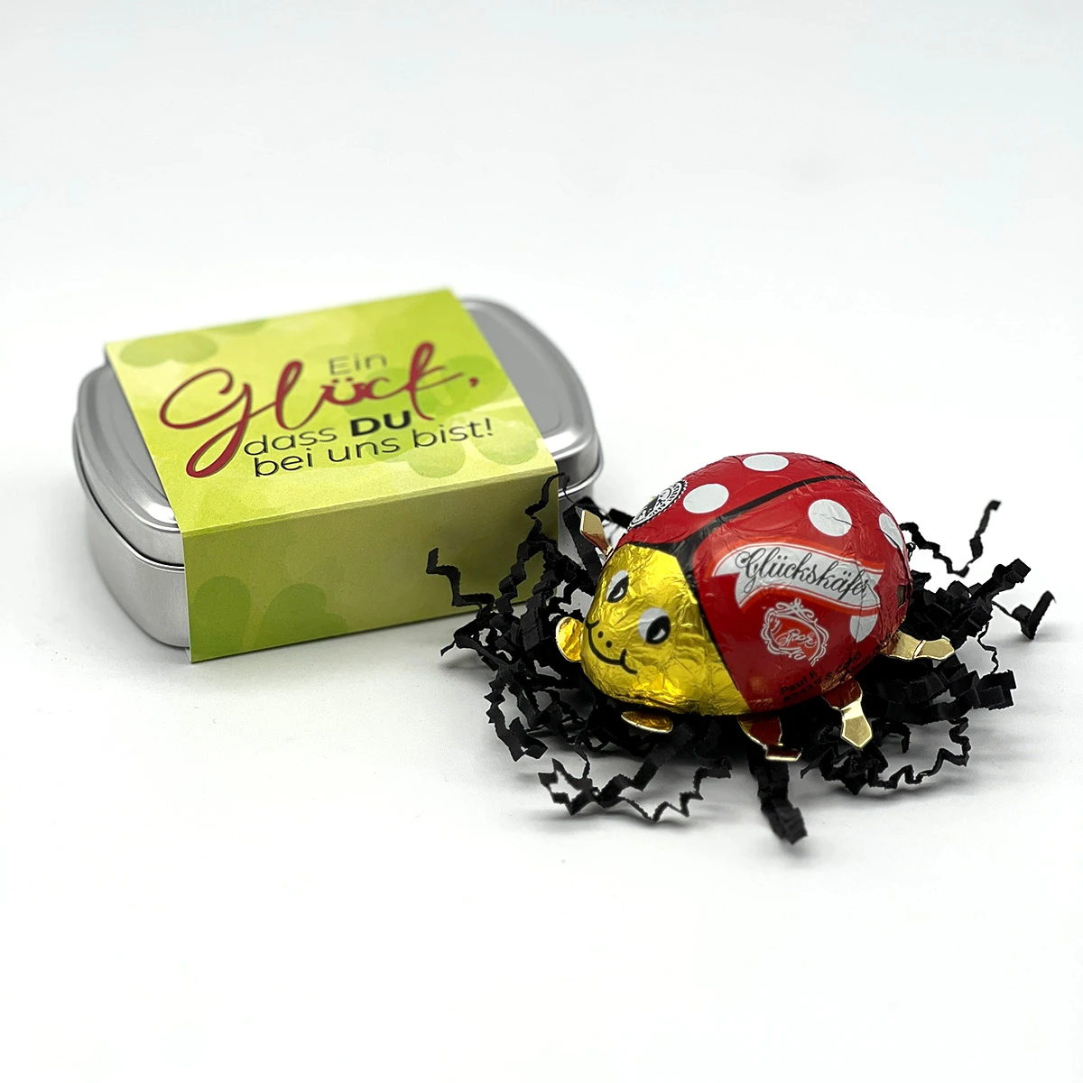 Geschenkdose 'Ein Glück, Dass DU Bei Uns Bist' - Marienkäfer | Mitarbeitergeschenke