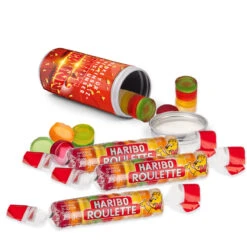 Geschenkdose 'Hauptgewinn' - Haribo Roulette | Mitarbeitergeschenke 7 Geschenkdose 'Hauptgewinn' - Haribo Roulette | Mitarbeitergeschenke -Snack Verkäufe 2024 montage hohe dose Haribo Roulette offen 83551